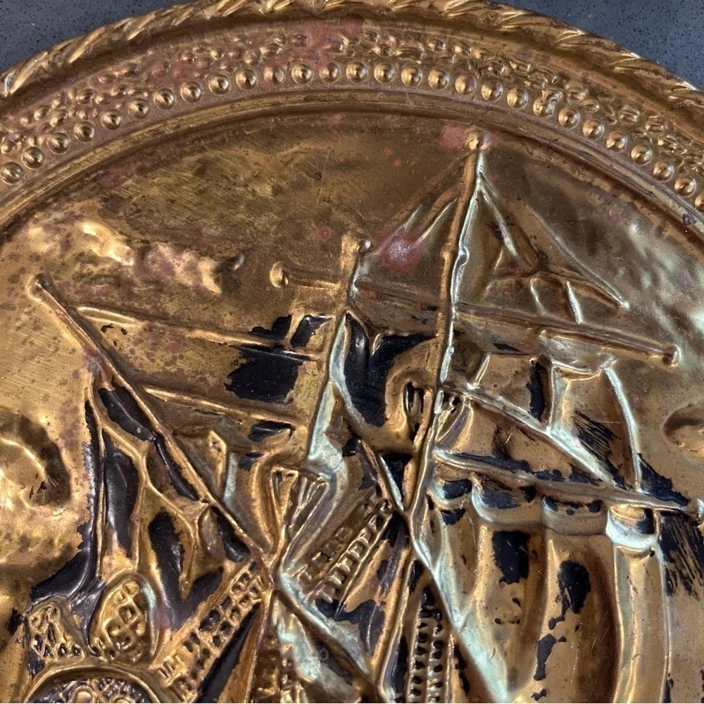 Vintage set 2 brass foil ship plaques Made in England